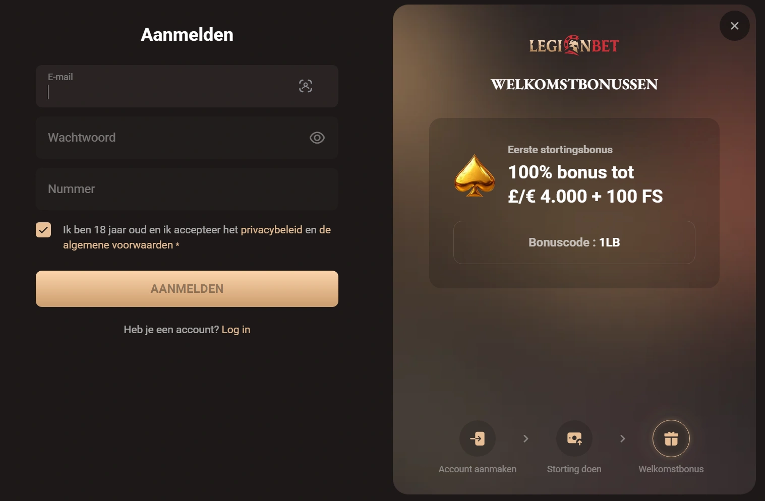 LegionBet Registratie & Inloggen